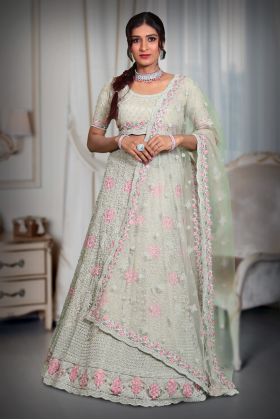 Pista Green jarkan stone work lehenga