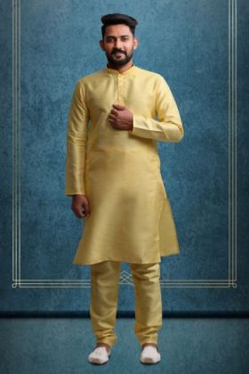 Mustard Kurta Pyjama in Blended Fabric