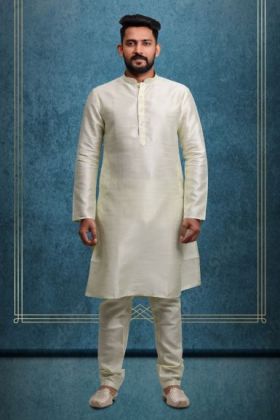 Cream Kurta Pyjama in Blended Fabric